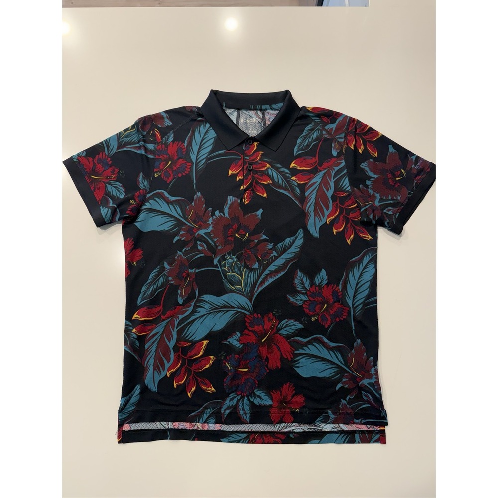 Bonobos Flatiron Slim Fit Floral Golf Polo Shirt Mens L M-Flex Stretch Black